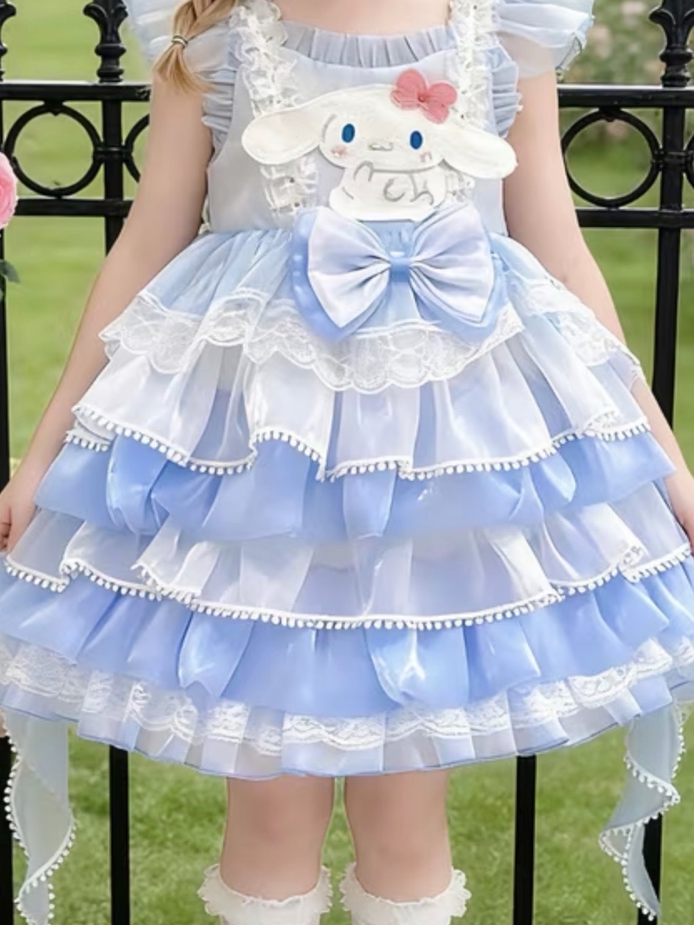 Blue Ruffled Princess Kids Costume Dress with Bow